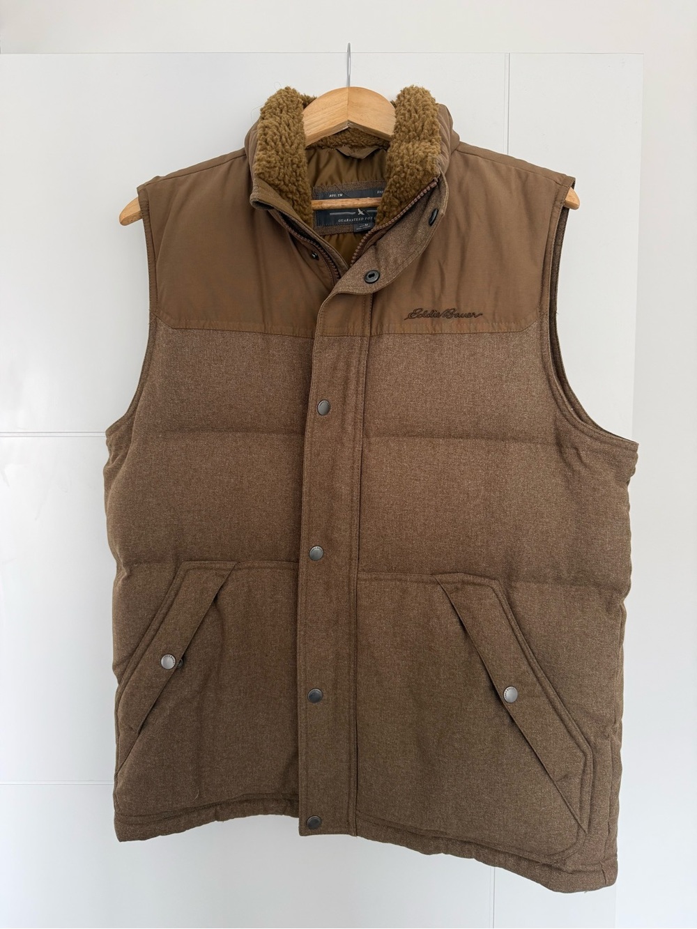Eddie Bauer Brown Quilted Sherpa-Trim Puffer Vest